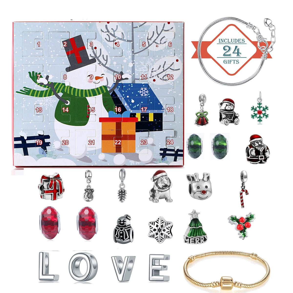 Christmas Advent Calendar Jewelry Gift Set for Girls – 24 Days of Rings, Necklaces & Earrings