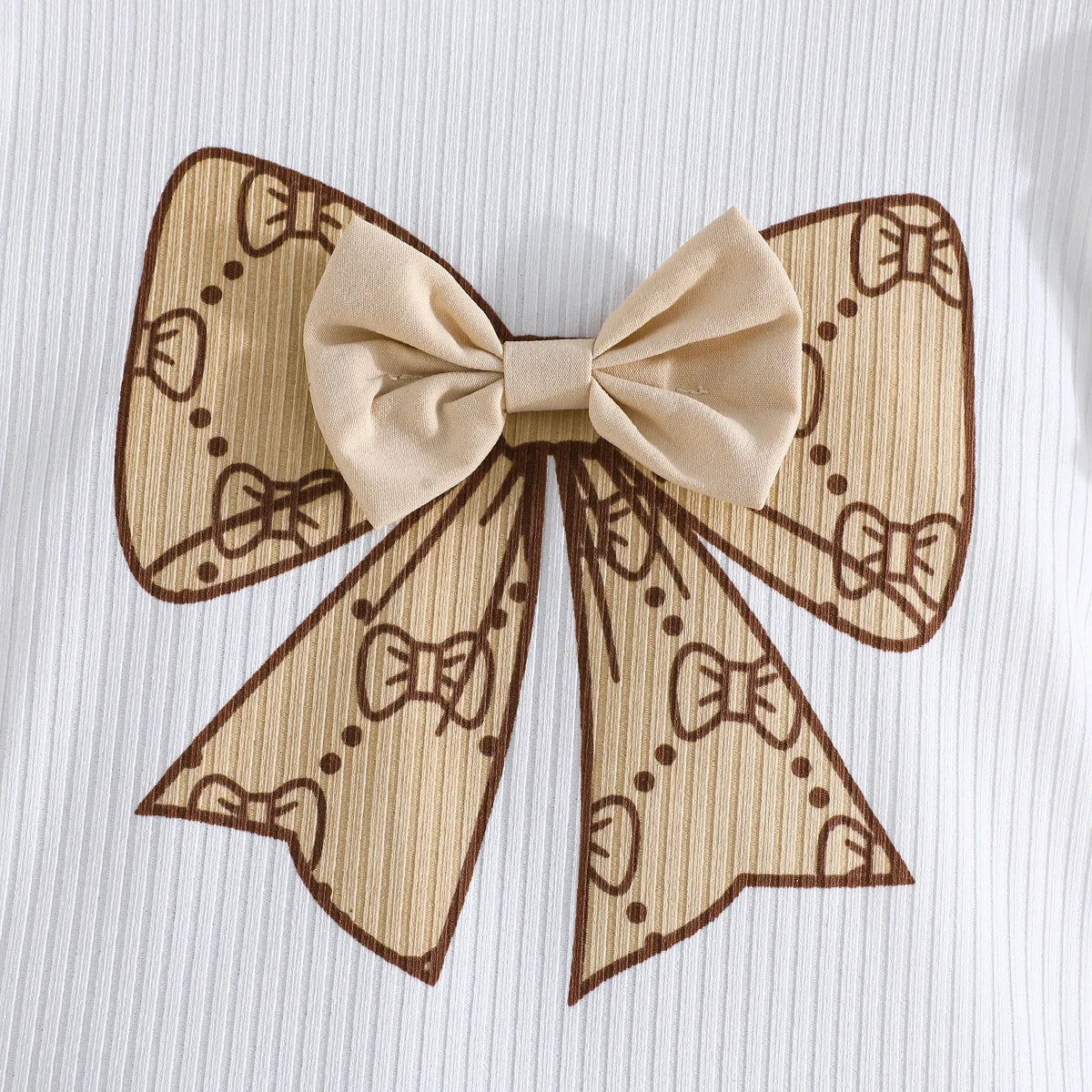 Prowow Girl School Outfit Flutter Sleeve Front Bow T-shirt and Vintage Printed Skirt Summer 2pcs Set For Children Clothing Girls