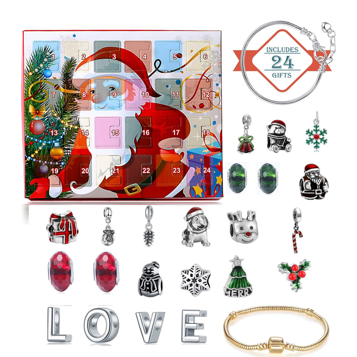 Christmas Advent Calendar Jewelry Gift Set for Girls – 24 Days of Rings, Necklaces & Earrings