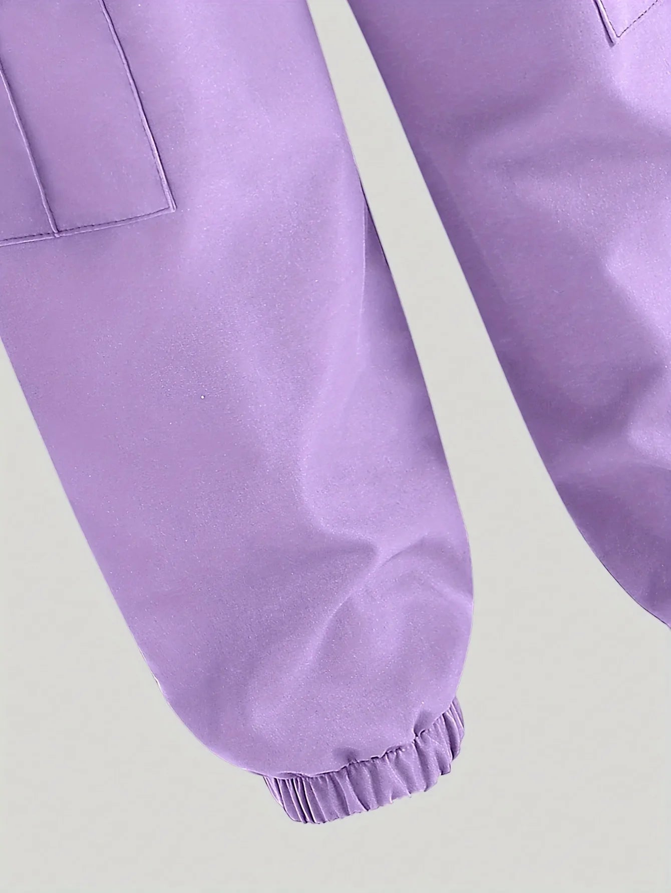 Kids Girls 2-Piece Anime Girl Print Ruched Long Sleeve Crop Top & Purple Cargo Joggers Set Casual Streetwear Daily School Outfit
