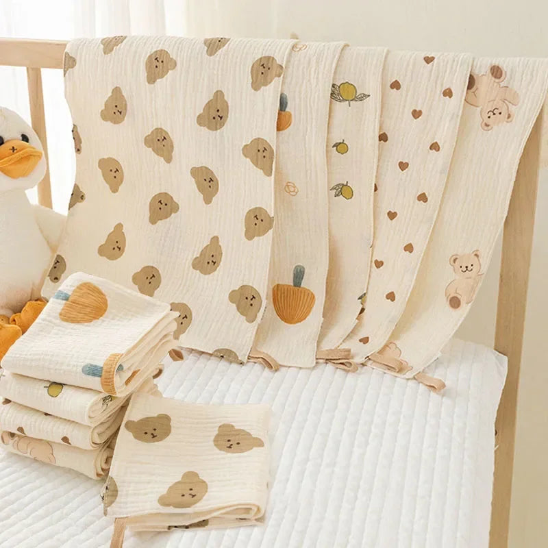 Cotton Muslin Baby Face Bear Towel Long Burp Cloth for Newborn Kindergarten Hand Towels Infant Drooling Bib Washcloth Baby Items