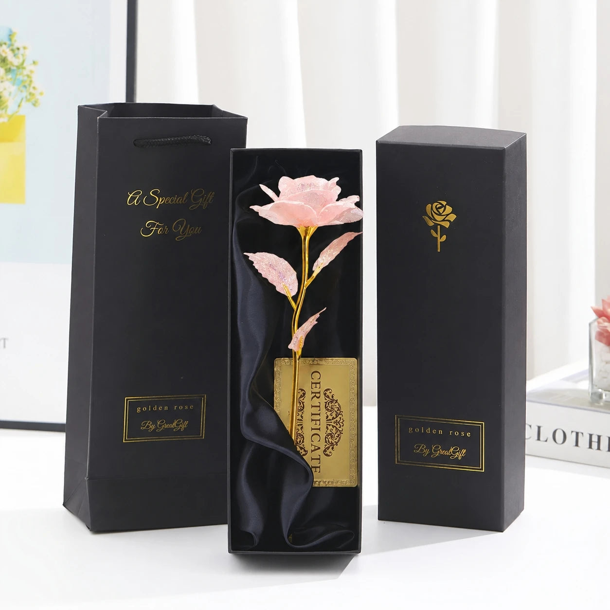 Foil Rose Flower with Gift Box & Card Eternal Rose Gifts for Valentine's Day Thanksgiving Mother's Day Party Favors Decors