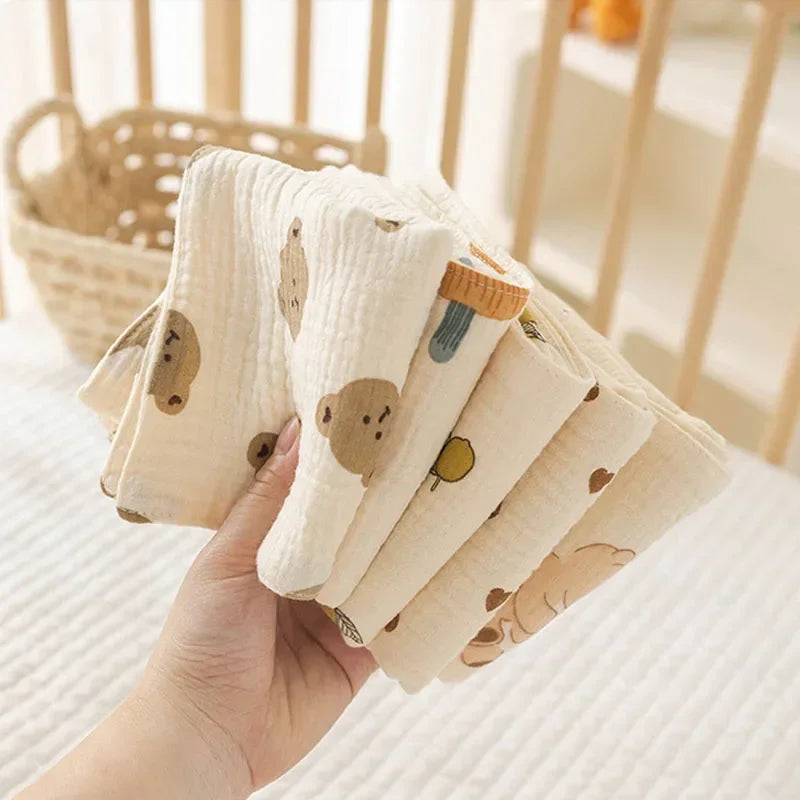 Cotton Muslin Baby Face Bear Towel Long Burp Cloth for Newborn Kindergarten Hand Towels Infant Drooling Bib Washcloth Baby Items