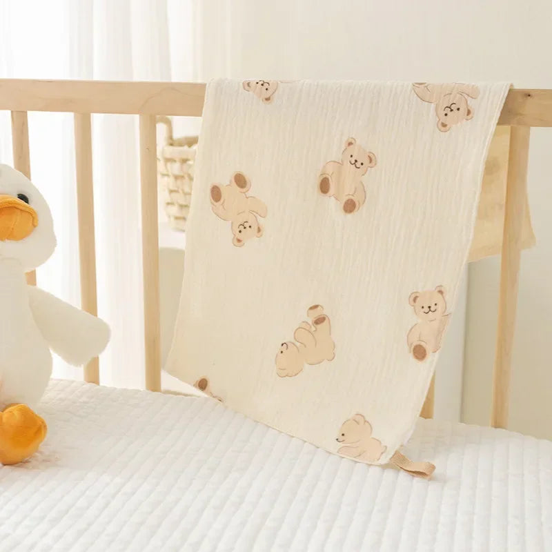 Cotton Muslin Baby Face Bear Towel Long Burp Cloth for Newborn Kindergarten Hand Towels Infant Drooling Bib Washcloth Baby Items