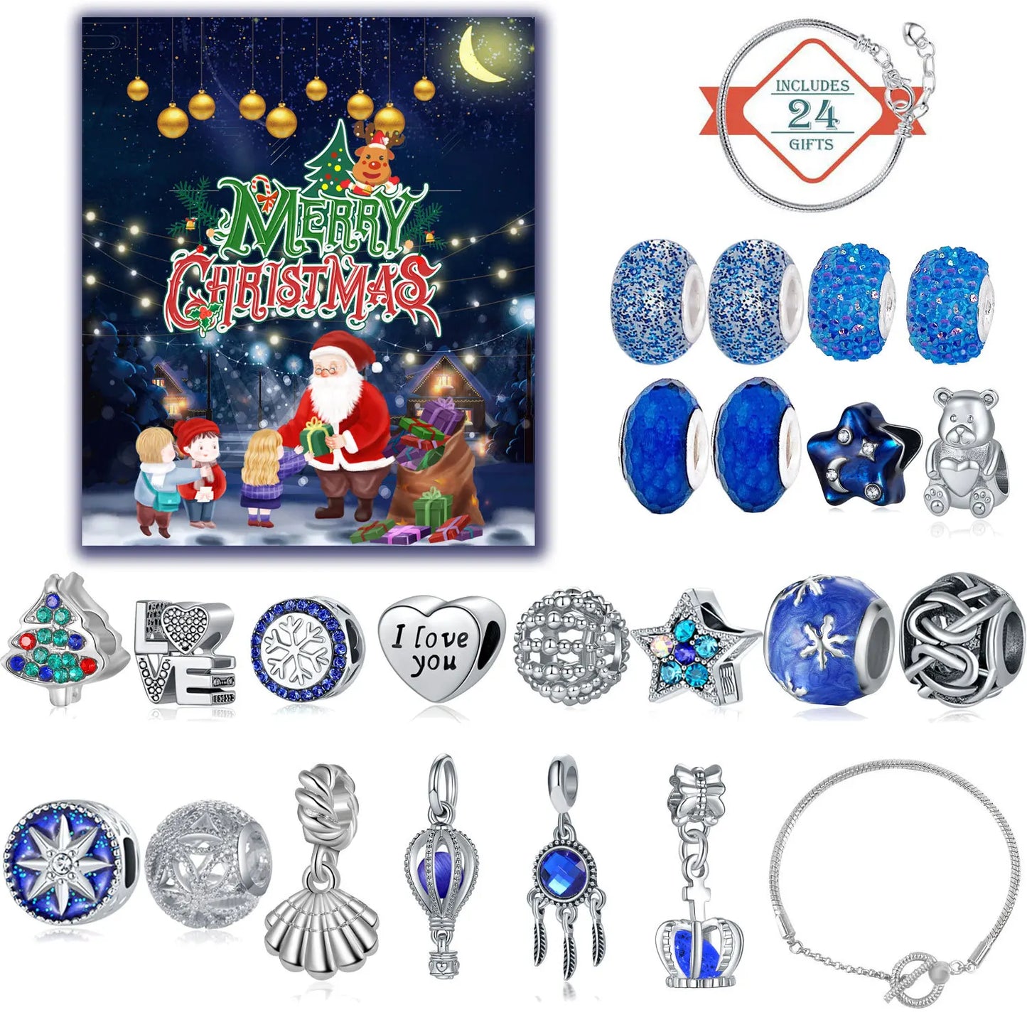 Christmas Advent Calendar Jewelry Gift Set for Girls – 24 Days of Rings, Necklaces & Earrings