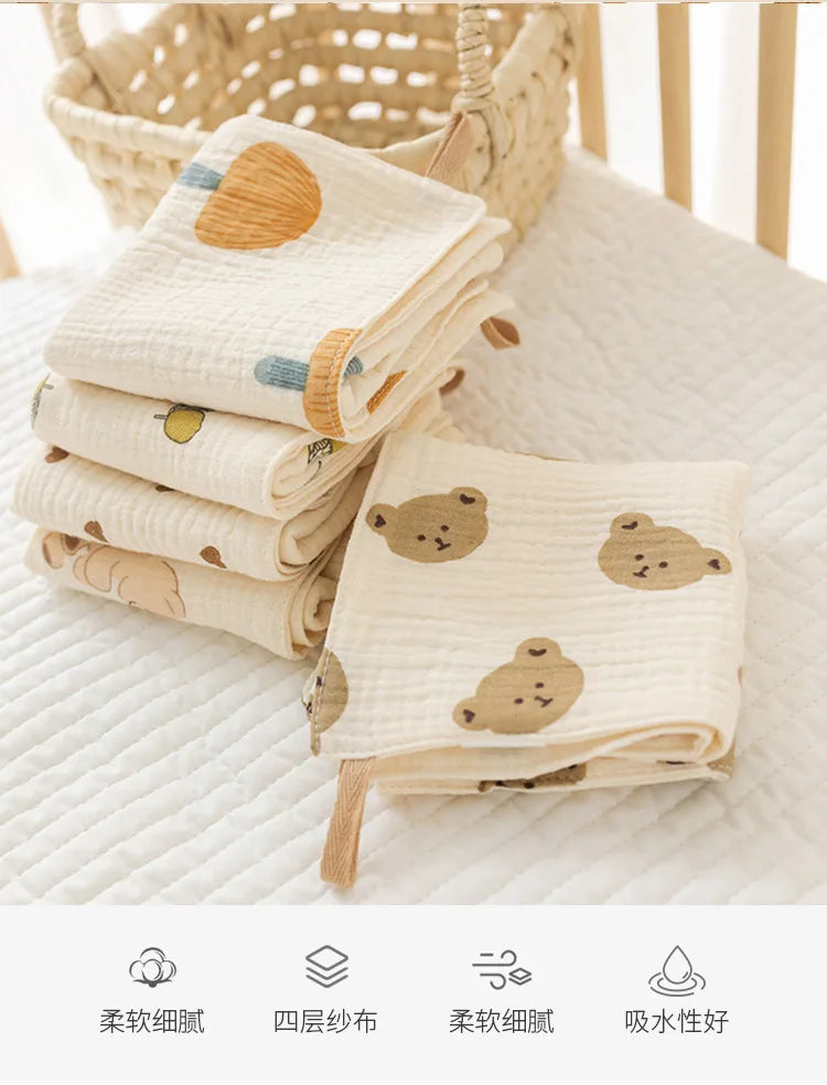 Cotton Muslin Baby Face Bear Towel Long Burp Cloth for Newborn Kindergarten Hand Towels Infant Drooling Bib Washcloth Baby Items
