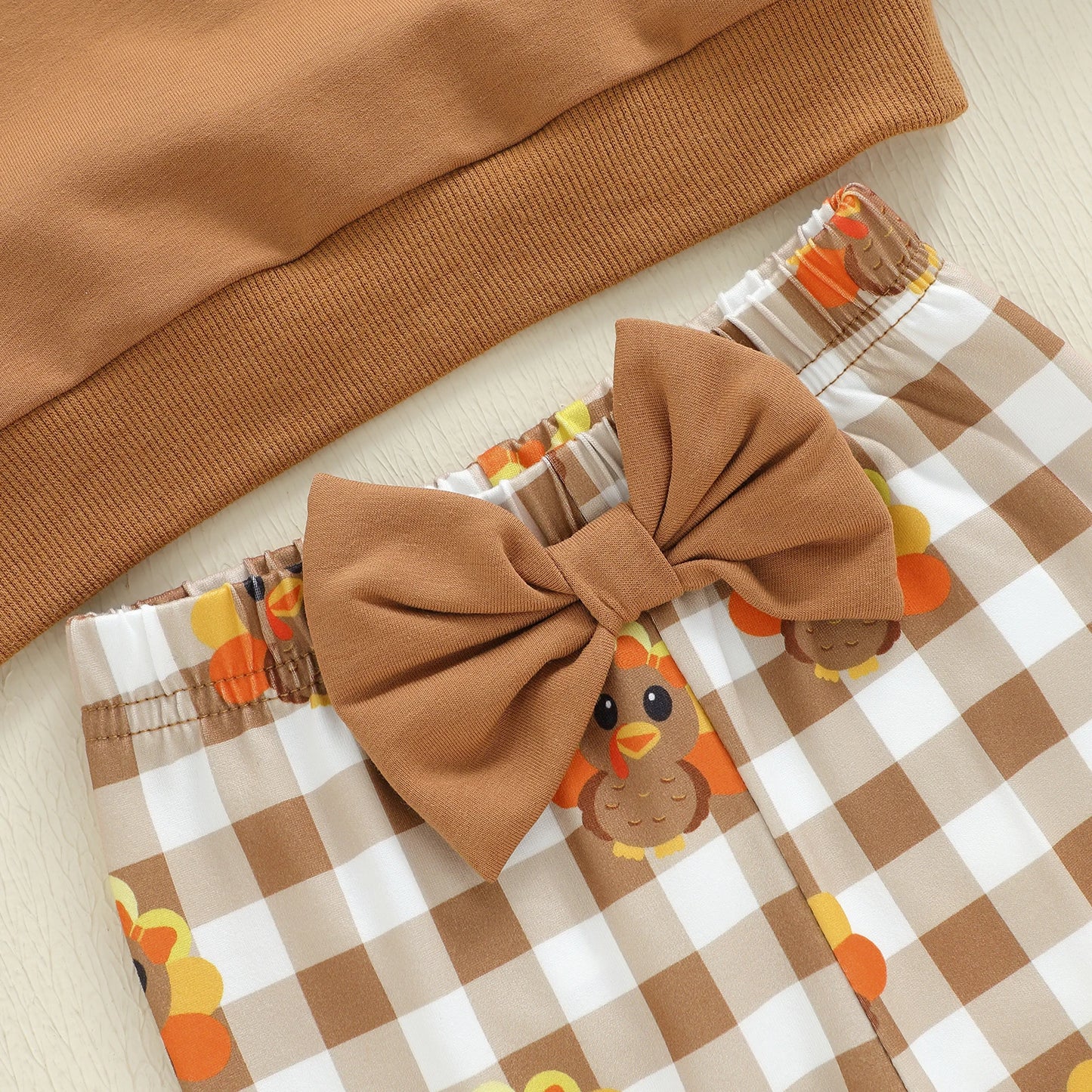 Toddler Little Girl Thanksgiving Outfit Children Letter Long Sleeve Sweatshirt and Plaid Turkey Flare Pants 2 Piece Set
