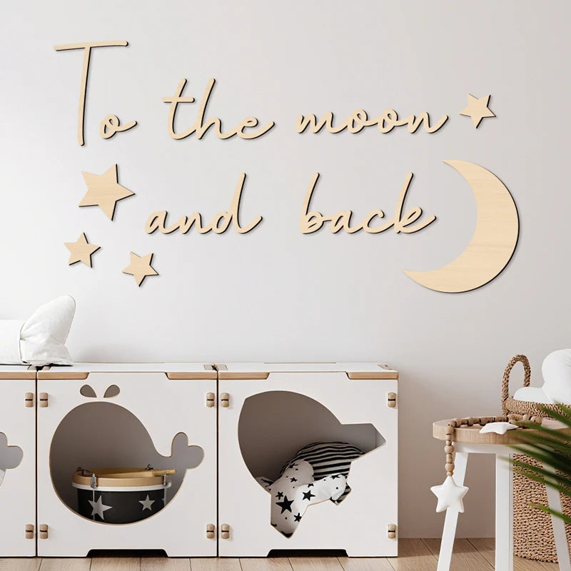 Boho Style Wooden Wall Stickers Wall Decor "To The Moon and Back" With Moon and Stars Signs for Thanksgiving Room Wall Decor