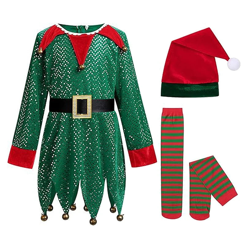 2025 New Year Kids Santa Claus Costume Girls' Christmas Dress Set Children's Cosplay Dress Carnival Party Clothes Xmas Gift