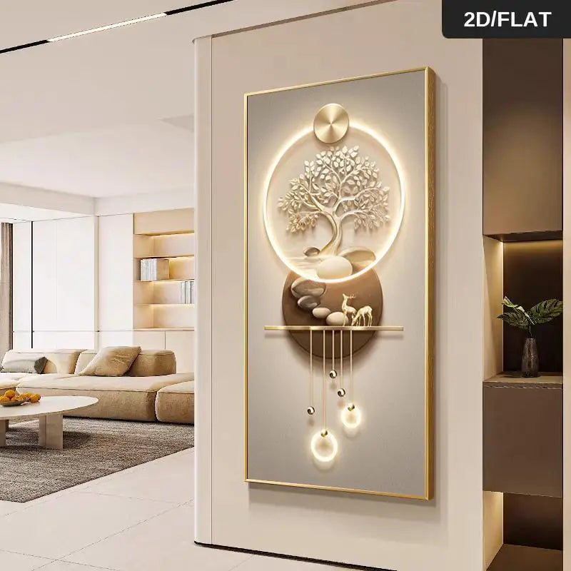 Abstract Tree of Life Canvas Wall Art – Golden Frameless Print for Living Room & Home Decor